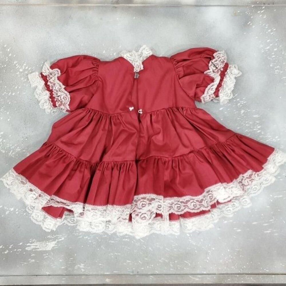 Vintage Lace Full Circle Pinafore Dress Bloomer Set Red Stripe Holiday Twirl - Picture 8 of 10